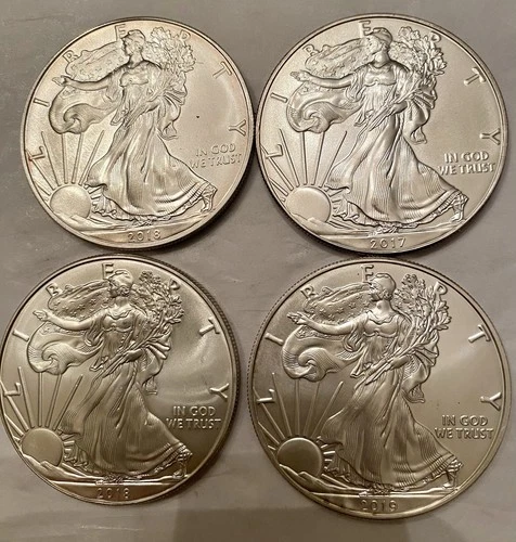 Lot Of 4 Silver American Eagle Coins BU 1 oz .999 Fine Uncirculated