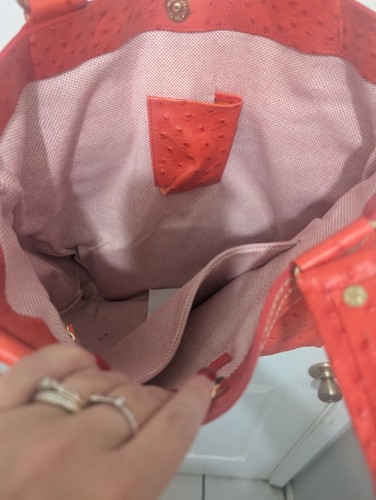 DOONEY & BOURKE Dillen Pink /Salmon Ostrich Leather Hand Bag Purse LARGE - Picture 5 of 9