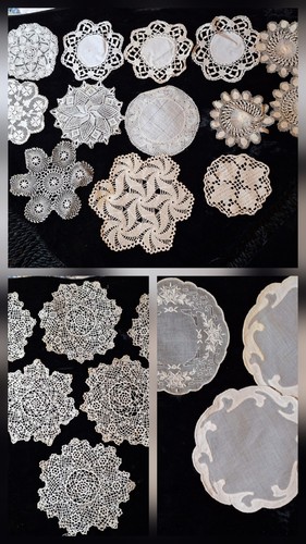 LOT 28 PIECES Vintage hand-made ROUND LACE DOILIES 5" - 7" BEAUTIFULLY DELICATE