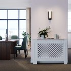 White Radiator Cover Medium | Modern Cross Slat MDF Cabinet – Easy Assembly
