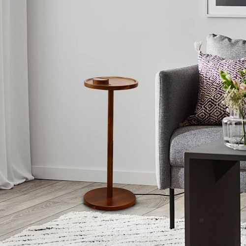 Wood Side Table Couch Table Round Stable Modern with Phone Stand for recliner - Picture 2 of 5