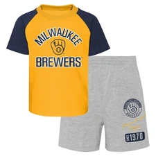 Infant Gold/Heather Gray Milwaukee Brewers Ground Out Baller Raglan T-Shirt and