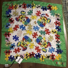 MOSCHINO TOY PUZZLE BEAR 100 SILK SCARF MADE IN ITALY NWT