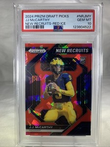2024 Panini Prizm Draft Picks New Recruits JJ Mccarthy #NRJMY Red Ice PSA 10