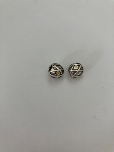Genuine Pandora 14ct gold and silver and diamond Harlequin Web Charms X2 - Picture 2 of 16