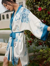ULIVARY Women's Silk Kimono Japanese Bridal Robe Short Bamboo