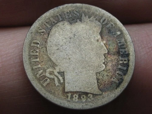 1893 P Silver Barber Dime- Philadelphia, About Good Details, Album Toned