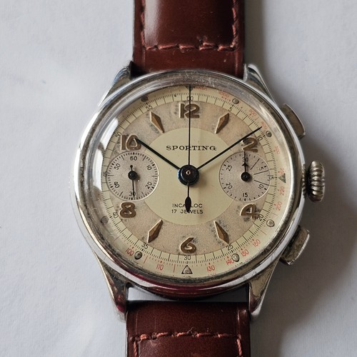 SPORTING-CHRONO-HANDBUCH-SILBER 0,800-BITONAL-SÄULENRAD-VALJOUX 22-RAR - Bild 1 von 24