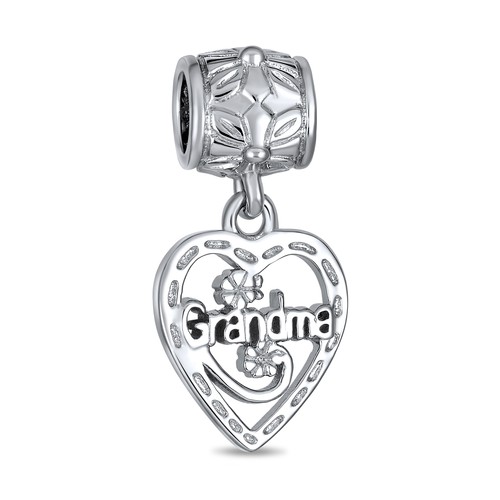 Set of 2 Heart Grandma Dangle & Flower Garden Black Rose Charm Bead Silver - Picture 5 of 5