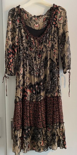 M&S Size 10 Boho Dress Floral Print Red Mix w/ Black Under Slip (2 Part Set)