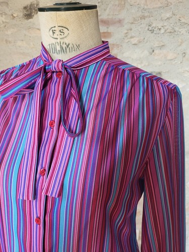 Chemisier à lavallière Vintage 70 80 lavalier blouse T.40 sz L - Picture 3 of 9