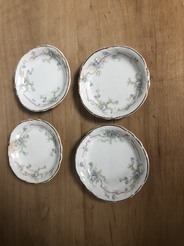 Johnson Bros 4 Porzellan Butter Pat Teller blau Blumenband Goldrand England