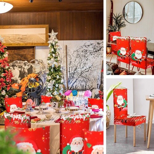 Christmas Dining Chair Covers XMAS Party Decorations Santa Claus Red Seat Cover - Picture 11 of 29