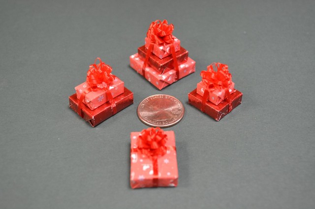 Miniature Christmas Presents a triple 2 doubles and a single Red /Skates/Snow Miniature Christmas Presents a triple 2 doubles and a single Red /Skates/Snow