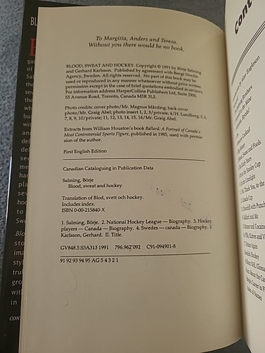 BLOOD, SWEAT AND HOCKEY: 17 YEARS IN THE NHL By Borje Salming & Gerhard Karlsson - Picture 8 of 8