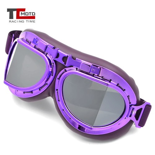 Vintage Goggles Motorcycle Retro Helmet Purple Glasses Eyewear Racing For Harley - Imagen 14 de 15