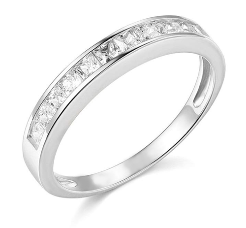 1 Ct Brilliant Princess Simulated Diamond Wedding Band Ring Solid 14k White Gold