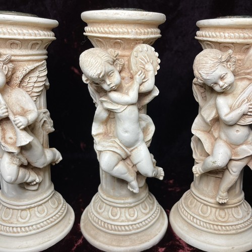 3 Cherub Figurine Candle Holder Solid Resin Candlestick Holders Columns - Picture 3 of 12