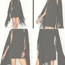 Nasty Girl Black Dress W Fringe Front Pieces Sz Large