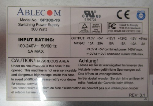 Supermicro Ablecom PWS-0054 SP302-1S 300W 1U Redundant Power Supply - 第 7/8 張圖片