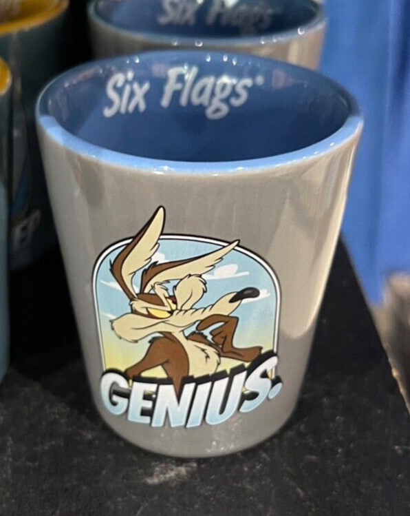 Six Flags Magic Mountain Looney Tunes Wile E. Coyote Shot Glass