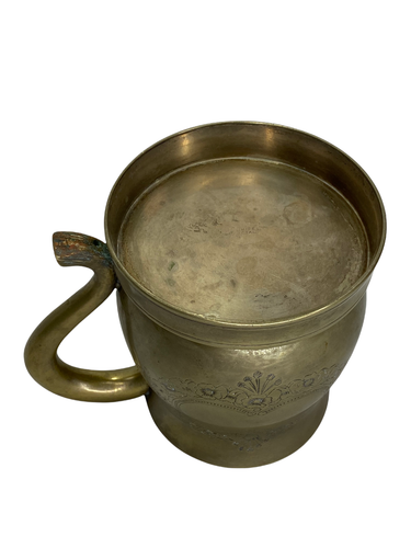 Cup Mug Floral Motif Design White Metal Brass Look Holds 2 cups - Picture 9 of 13