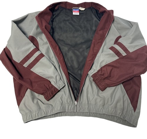 Champion Vtg Windbreaker Jacket Full Zip Gray Maroon Colorblock y2k Retro Men XL - Picture 5 of 6