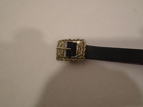 einzigartige nautische 6 Fischgürtel schwarz Leder Gr. 34 geprägte Metallschnalle schmal - Bild 4 von 7