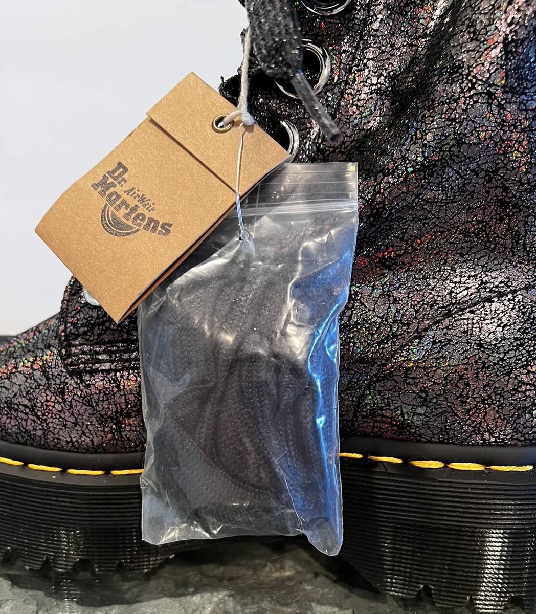 DR. MARTENS MOLLY GUNMETAL IRIDESCENT CRACKLE PLATFORM BOOTS DR. MARTENS MOLLY GUNMETAL IRIDESCENT CRACKLE PLATFORM BOOTS
