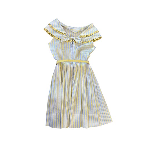 Vestido sin solero vintage años 50 amarillo a rayas con cinturón ajuste y acampanado cuello marinero XXS/XS - Imagen 6 de 6