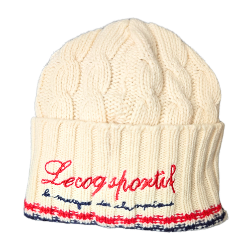VTG Le Coq Sportif Knit Beanie Wool Cap Hat RARE Brimmed Cuffed ECRU, RED, BLUE - Picture 7 of 15