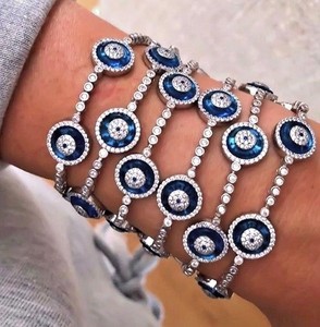 Evil-Eye-Tennis-CZ-Bracelet-Gemstone-White-Gold-Plated-Silver-Multiple-Stone