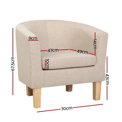Armchair Lounge Chair Tub Accent Armchairs Fabric Sofa Chairs Beige Polyester - Picture 3 of 6