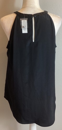 NWT New York & Company Black Sleeveless Halter Blouse w Sequins Size L (12/14) - Picture 2 of 9