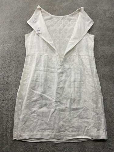 J Jill Love Linen Dress Women's 12 White Embroidered Midi Shift Coastal Beach - Picture 4 of 15