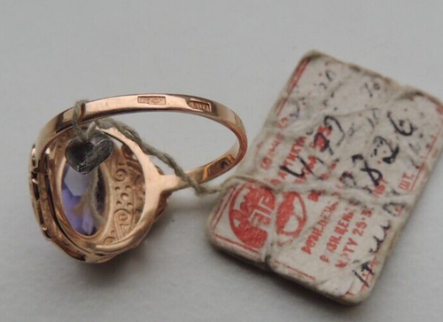 Anillo de oro estilo oriental Unión Soviética 583,14k con amatista talla 10,5 - Imagen 4 de 8