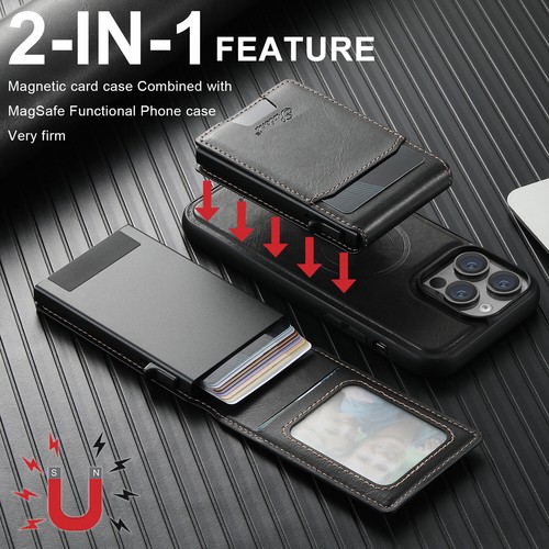 Für iPhone 17 16 15 14 Pro Max MagSafe Hülle Magnet Leder Karten Wallet Cover - Bild 2 von 21