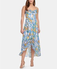 Women's Kensie Printed Ruffle-Trim A-Line Dress Blue