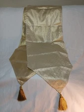 Gold  On Gold Table Runner Reversible Holiday Christmas Tassels