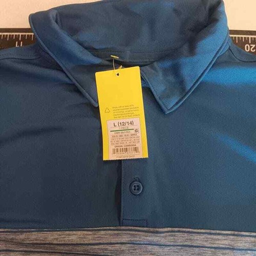 Boys' Large (12/14) Striped Golf Polo Shirt - All in Motion Blue - Picture 2 of 3