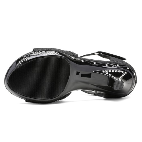 Girls Pumps Ankle T-Strap Glitter Wedding Shoes Dress Dance Shoes Heeled Sandals - Picture 13 of 38