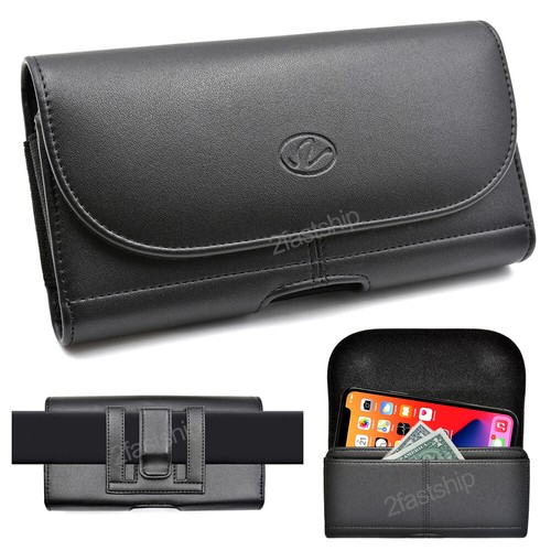 Leather Belt Clip Pouch For iPhone 16 15 14 13 12 11 X XR SE 8 Fit Thick Case - Picture 1 of 10
