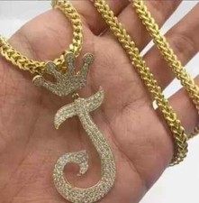 2Ct Round Cut Diamond Letter ''J'' Pendant 14K Yellow Gold Plated Silver
