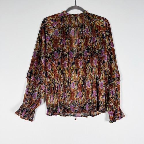 Ramy Brook Ellie Metallic Glanz Glitzer Plissee Langarm Bluse Shirt Top XL - Bild 4 von 4