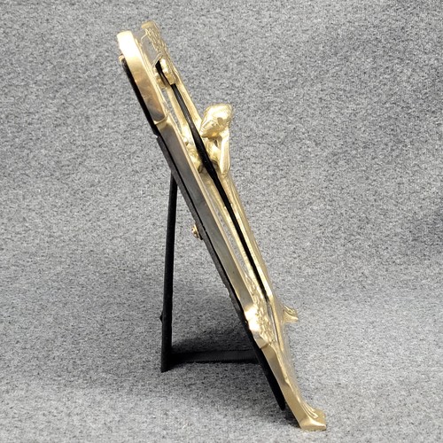 Vintage Art Nouveau Solid Brass Vanity Mirror Lady of the Lake Flowers 9,5" - Picture 3 of 18