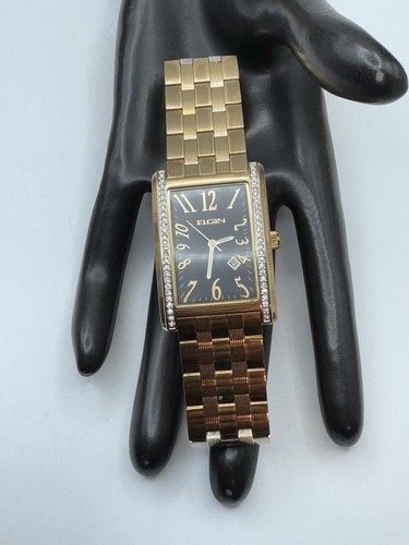 ELGIN DIAMOND Men's Watch Gold Tone Quartz FG1027 Extra Links Rectangular 30 mm - Picture 10 of 10