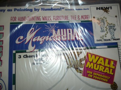 Tape Trace & Paint Magic Mural Transfer System 3 Cherub Wall Sconces w/Ivy  NEW