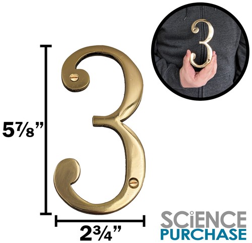 6-inch Shiny Gold House Number w/ Screws, Polished Brass, Mailbox / Home Numbers - Picture 16 of 45