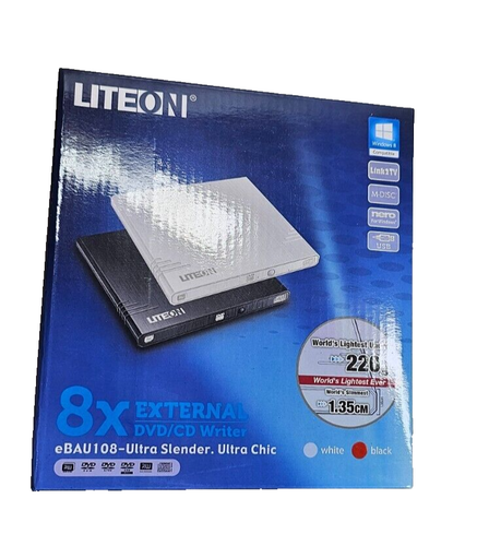 New LITE-ON 8x External USB DVD/CD Writer Drive Black eBAU108 Ultra Slender - Picture 2 of 5