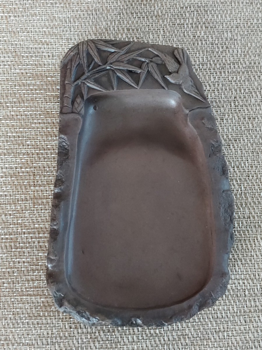 端溪端砚宋坑猪肝紫雀竹Chinese Duanyan Duan Inkstone Sculpture